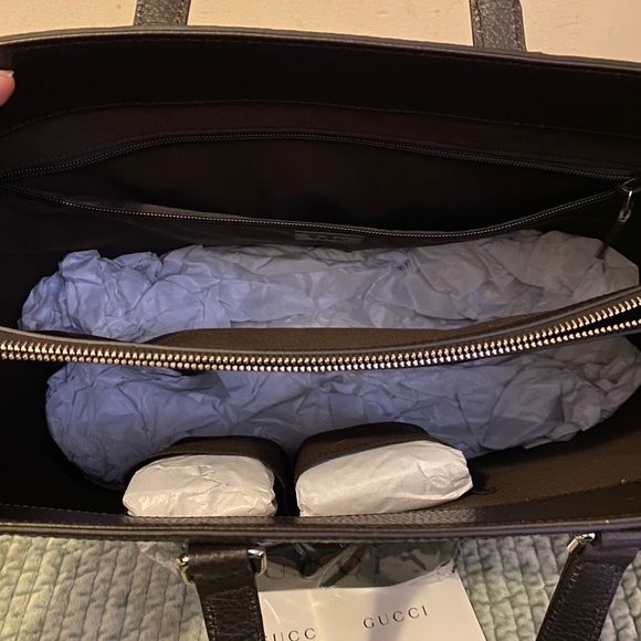 Gucci Large Handbag with strap Dark brown beige canvas tote New - Picture 4 of 11